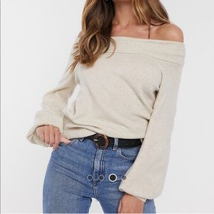 River Island Off the Shoulder Sweater w Bell Sleev